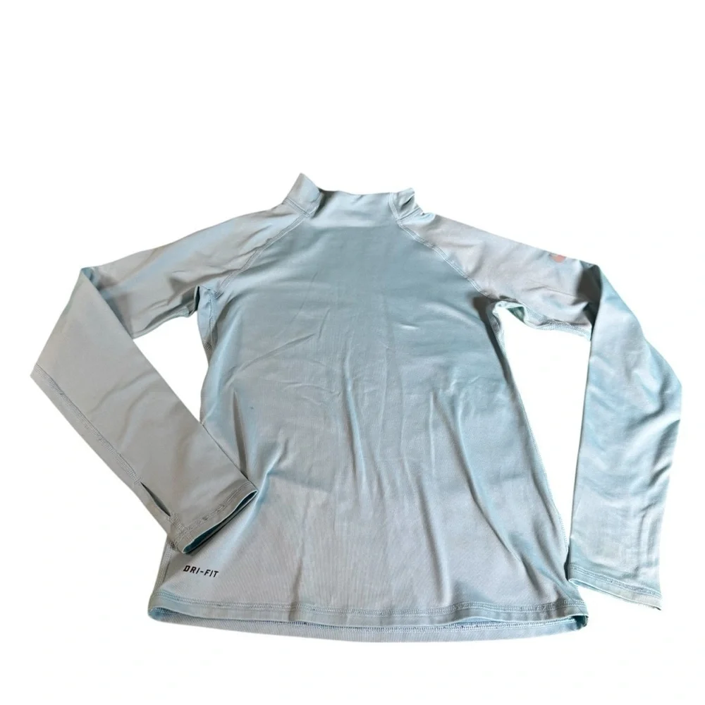 Nike Pro Dri-Fit Girl’s M Fitted Long Sleeve Top Blue Thumbholes Athletic Tee